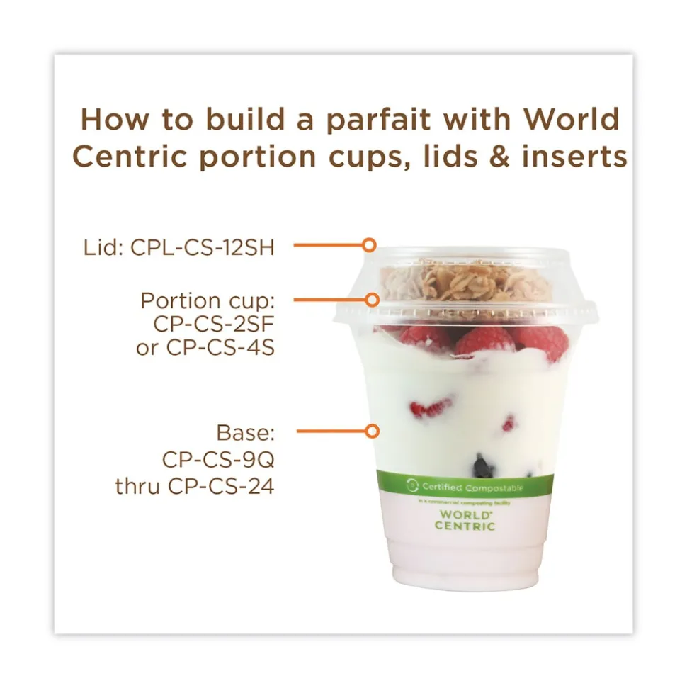 World Centric Plastic Dome Lid PLA Clear Cold Cup Lids Fits 9 oz to 24 oz Parfait Cups - Clear (1000/Carton)