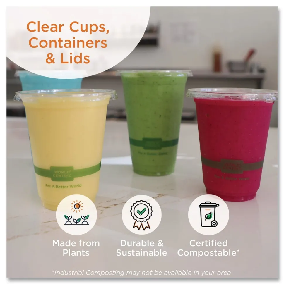 World Centric Plastic Dome Lid PLA Clear Cold Cup Lids Fits 9 oz to 24 oz Parfait Cups - Clear (1000/Carton)