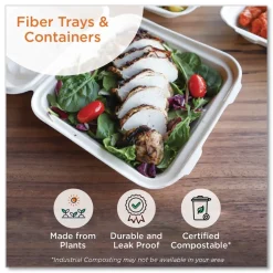 World Centric TO-SC-T3-LFS 8.8 in. x 8.2 in. x 2.9 in. Paper Fiber Hinged Containers - Natural (300/Carton)