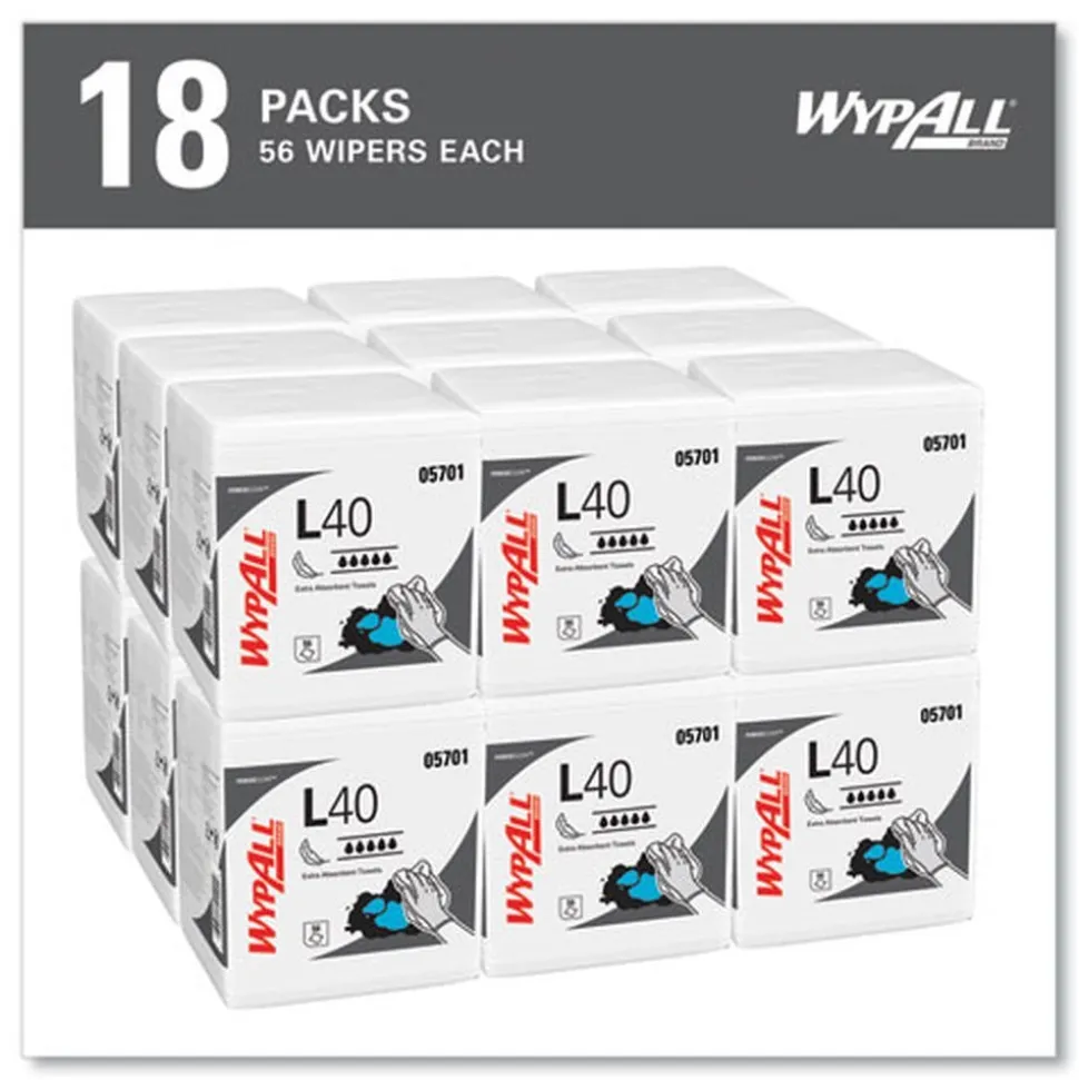 WypAll L40 1/4 Fold 12.5 in. x 12 in. Towels - White (56/Box, 18 Packs/Carton)