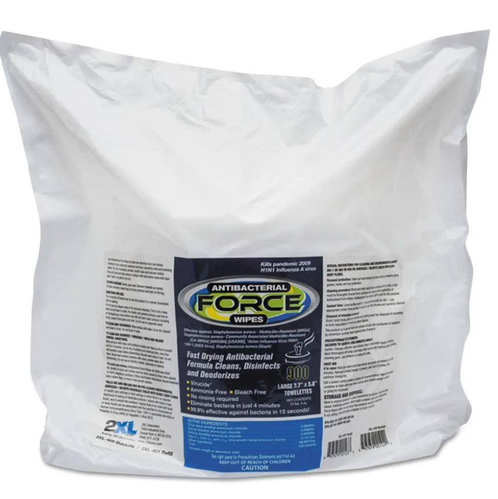 2XL 1-Ply 6 x 8 FORCE Disinfecting Wipes Refill - Unscented/White (4/Carton)