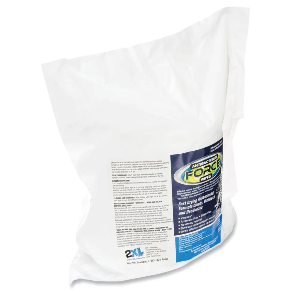 2XL 1-Ply 6 x 8 FORCE Disinfecting Wipes Refill - Unscented/White (4/Carton)