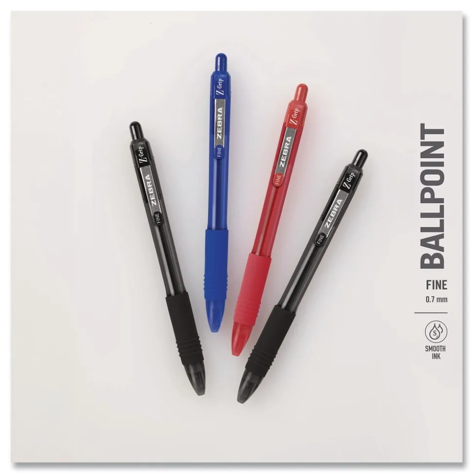 Zebra 20710 Z-Grip Medium 0.7 mm Recycled Retractable Ballpoint Pen - Black Ink/Black Barrel (1-Dozen)