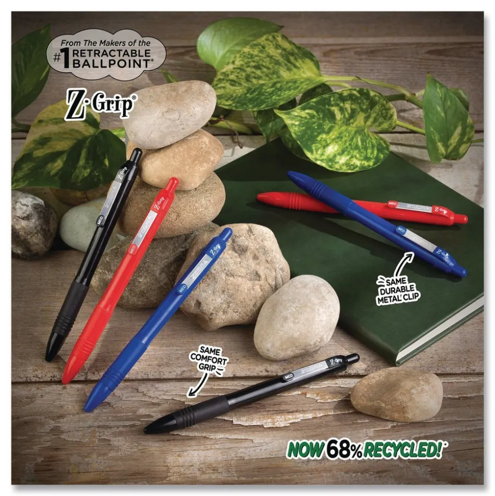 Zebra 20710 Z-Grip Medium 0.7 mm Recycled Retractable Ballpoint Pen - Black Ink/Black Barrel (1-Dozen)